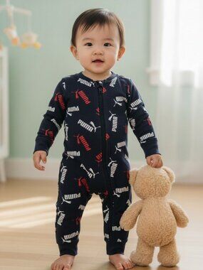 NWT Puma Logo Print Sleeper Pajamas Baby 3-6M / 6-9M
